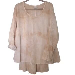 One of a Kind Tea Dyed Boho High Lo Beige Top  Size L